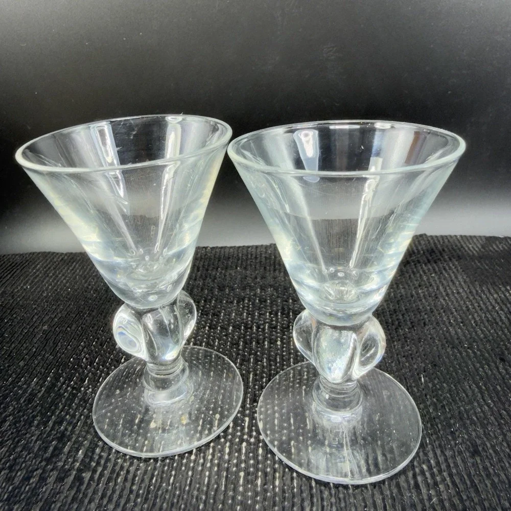 Vintage Seneca Ingrid Clear Elegant 3inch‎ Goblets Footed Cups Glasses Set 2